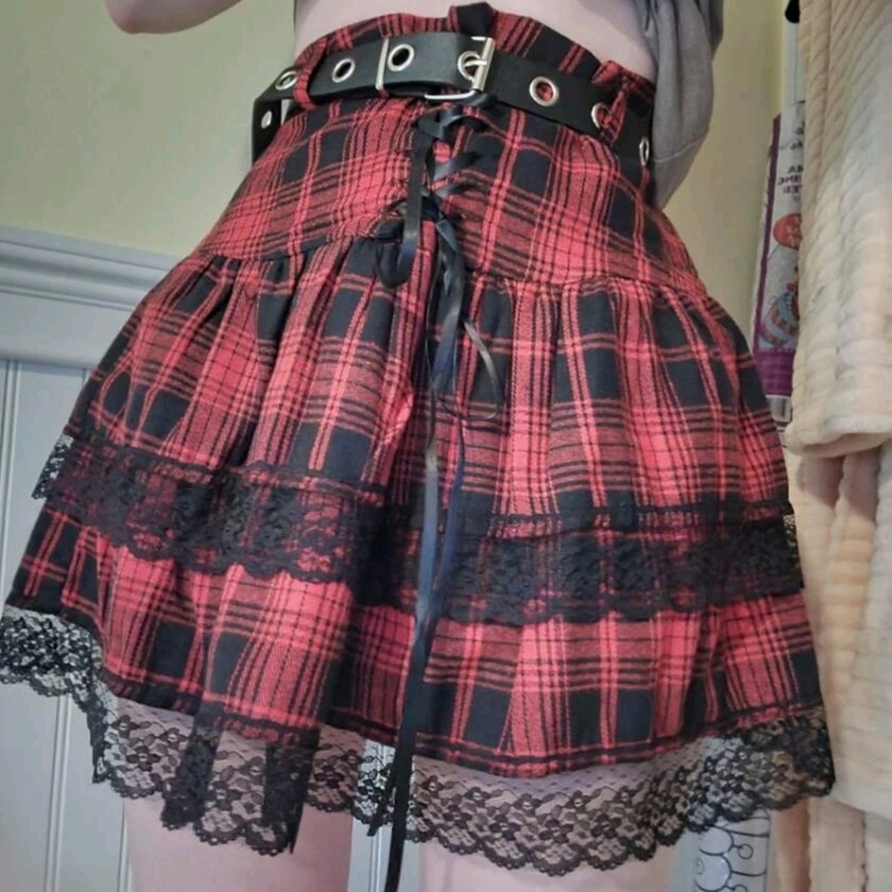 Red and black plaid skirt
